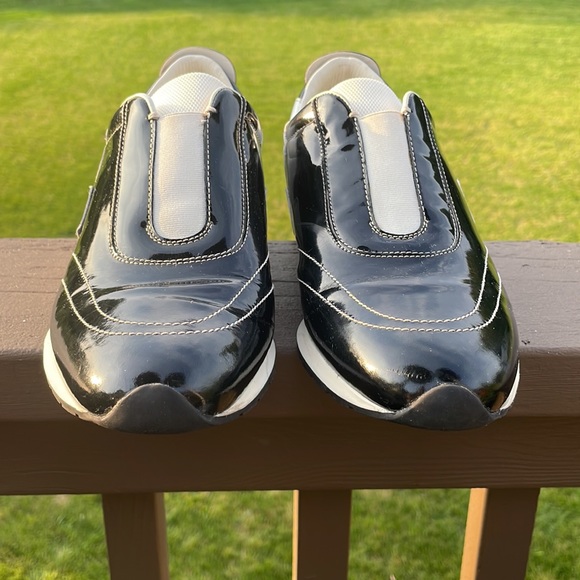 Salvatore Ferragamo Black Patent and White Leather Slip On Sneaker Shoes 10 B - Picture 5 of 16